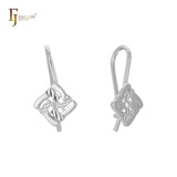 Rhombus wire hook child earrings in 14K Gold, Rose Gold, two tone plating colors