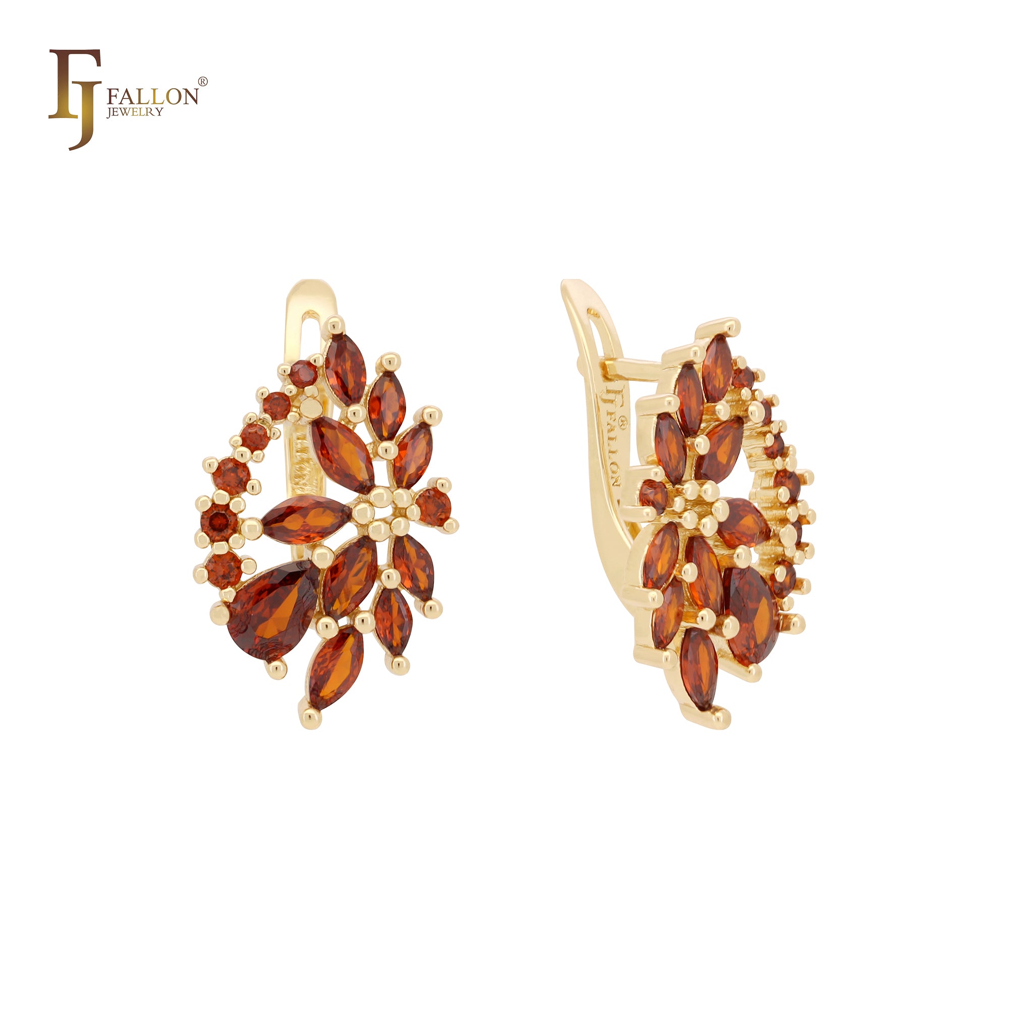 Red Czs cluster flower 14K Gold, Rose Gold, White Gold earrings