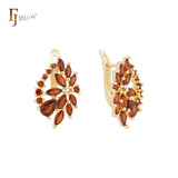 Red Czs cluster flower 14K Gold, Rose Gold, White Gold earrings