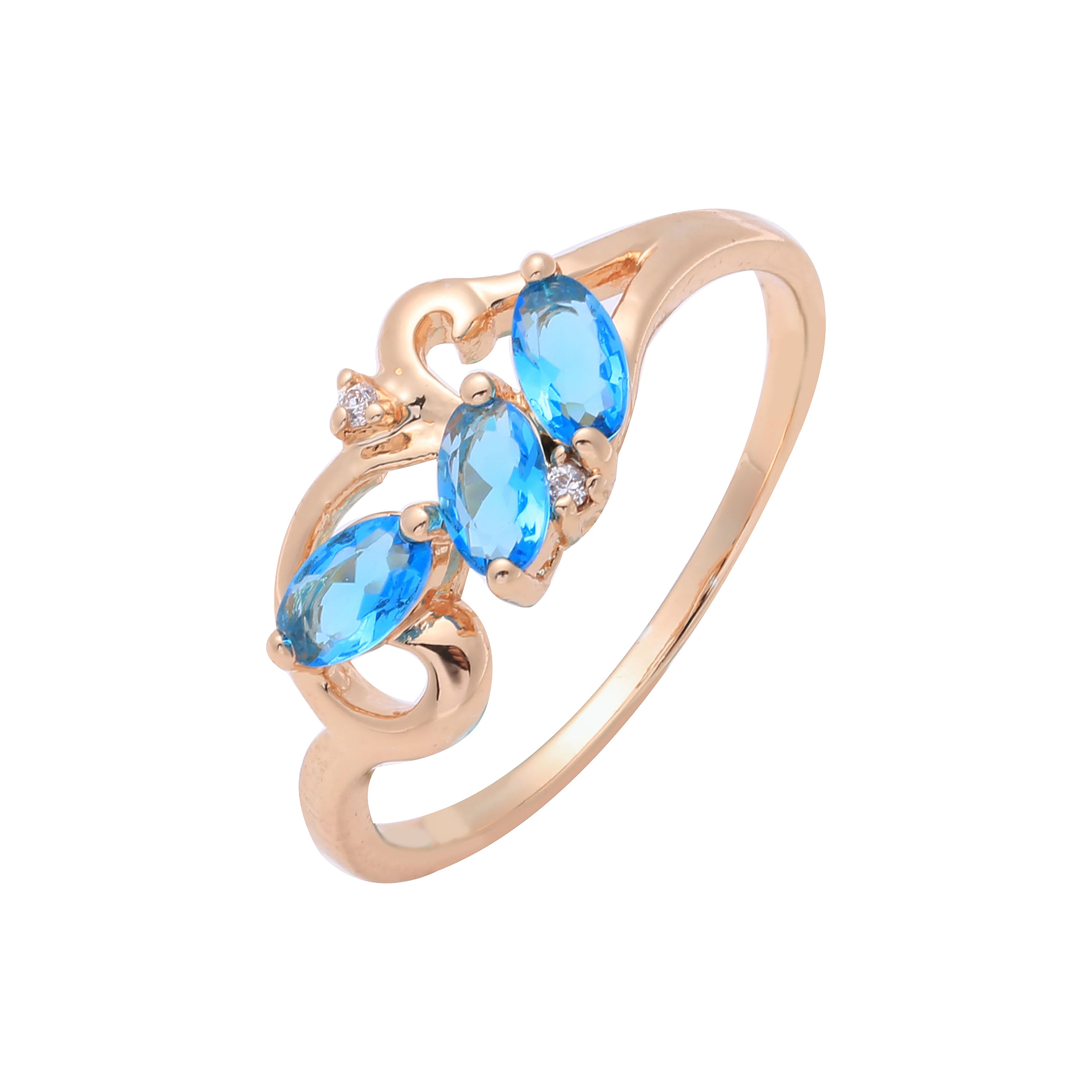 Três anéis Marquise Lake Blue CZ Rose Gold