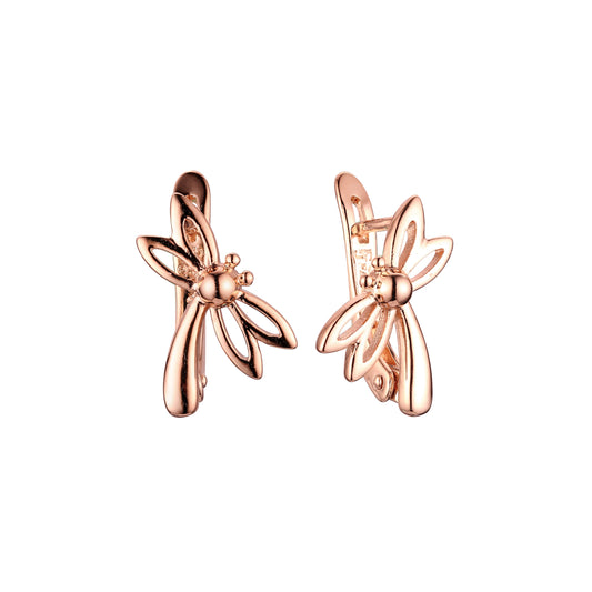 Pendientes Libélula en Oro de 14K, baño de Oro Rosa colores