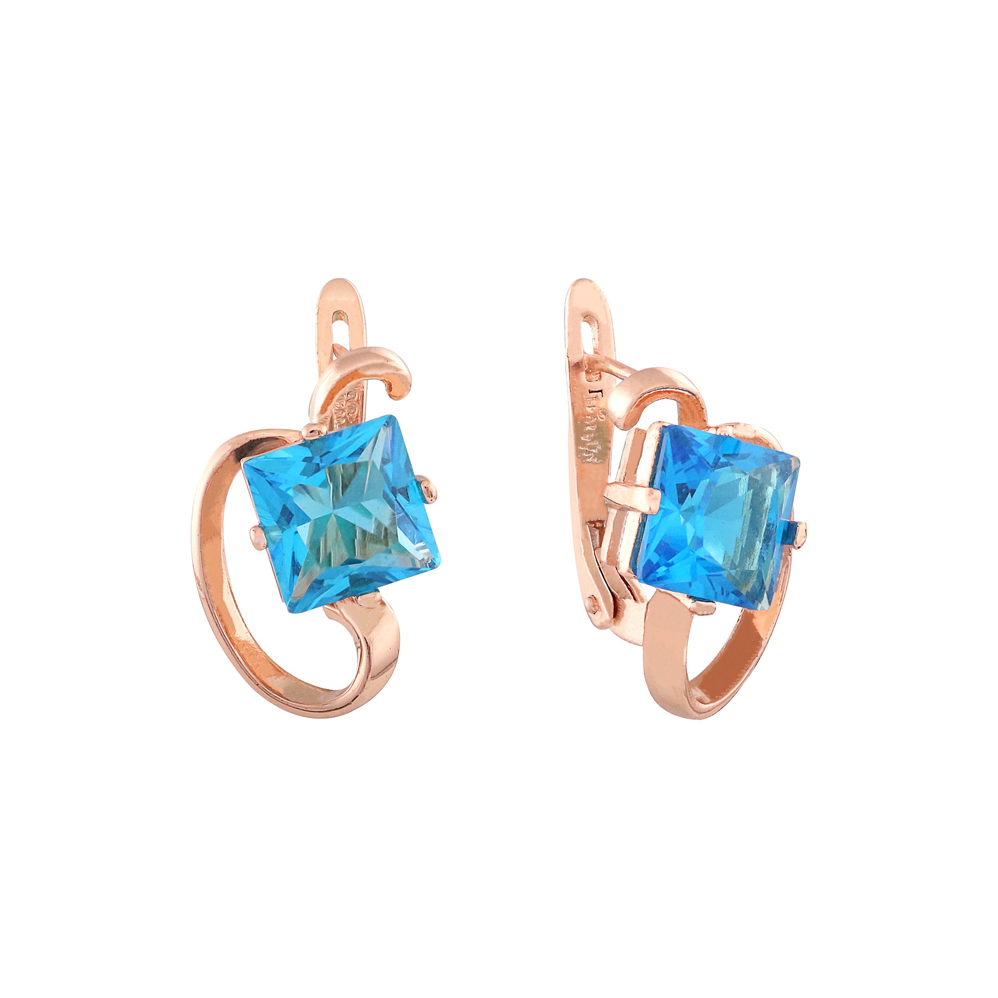 Solitaire Apple squared CZs Rose Gold earrings