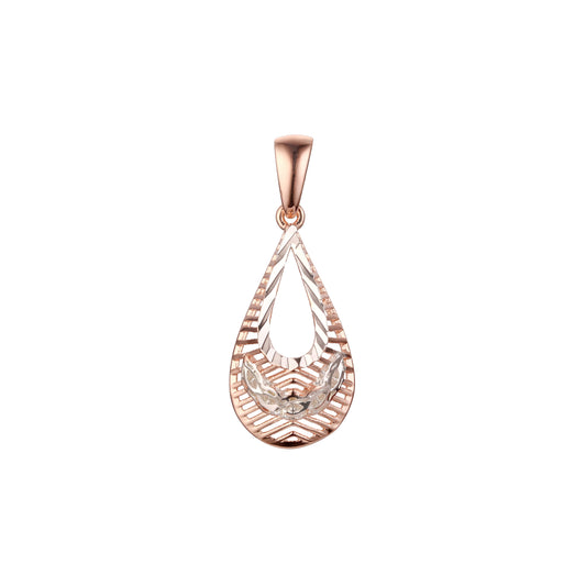 Teardrop filigree pendant plated in Rose Gold two tone