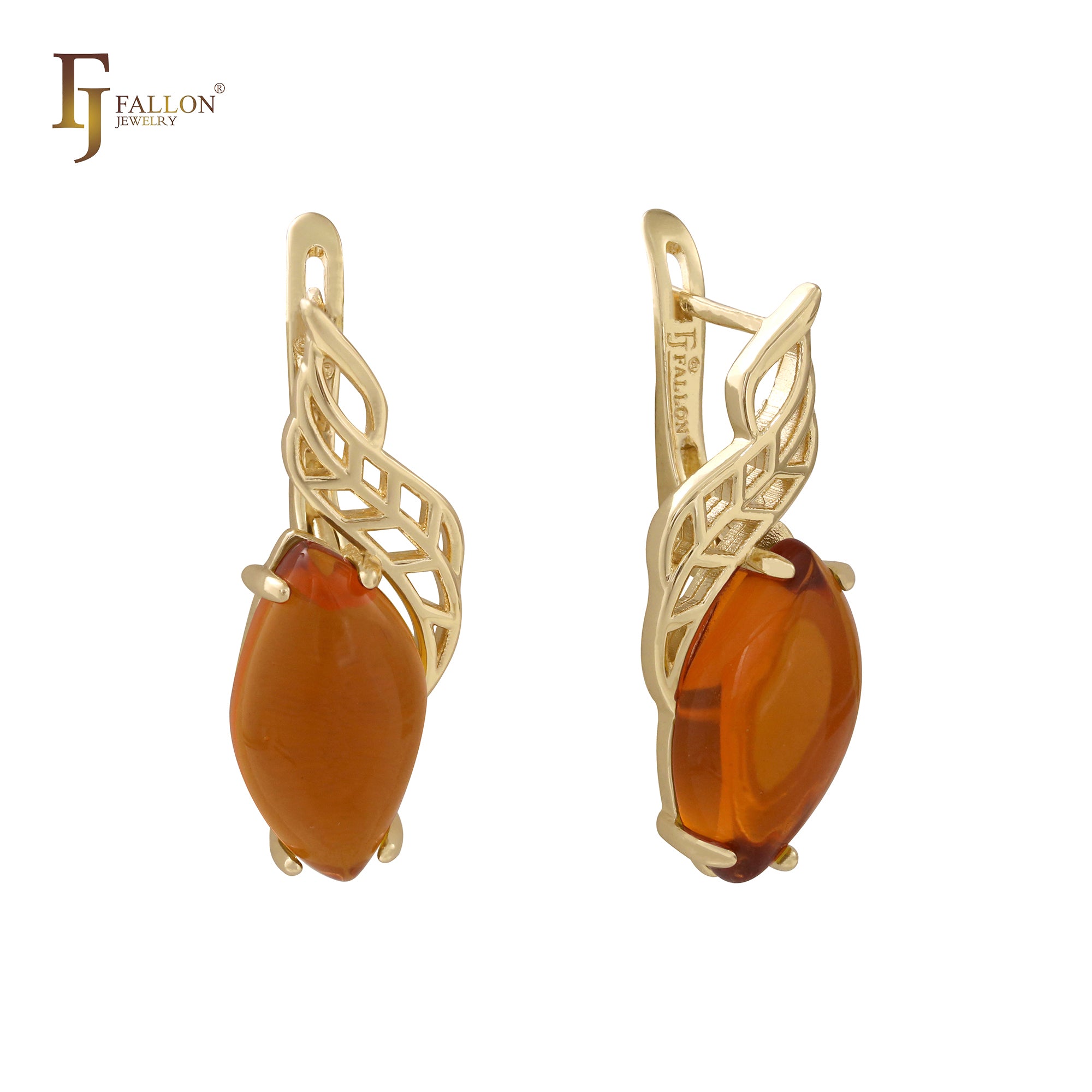 Pendientes grandes con circonita cúbica en solitario Marquise Amber Orange Red