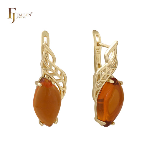 Серьги-пасьянсы Marquise Amber Orange Red с большими цирконами