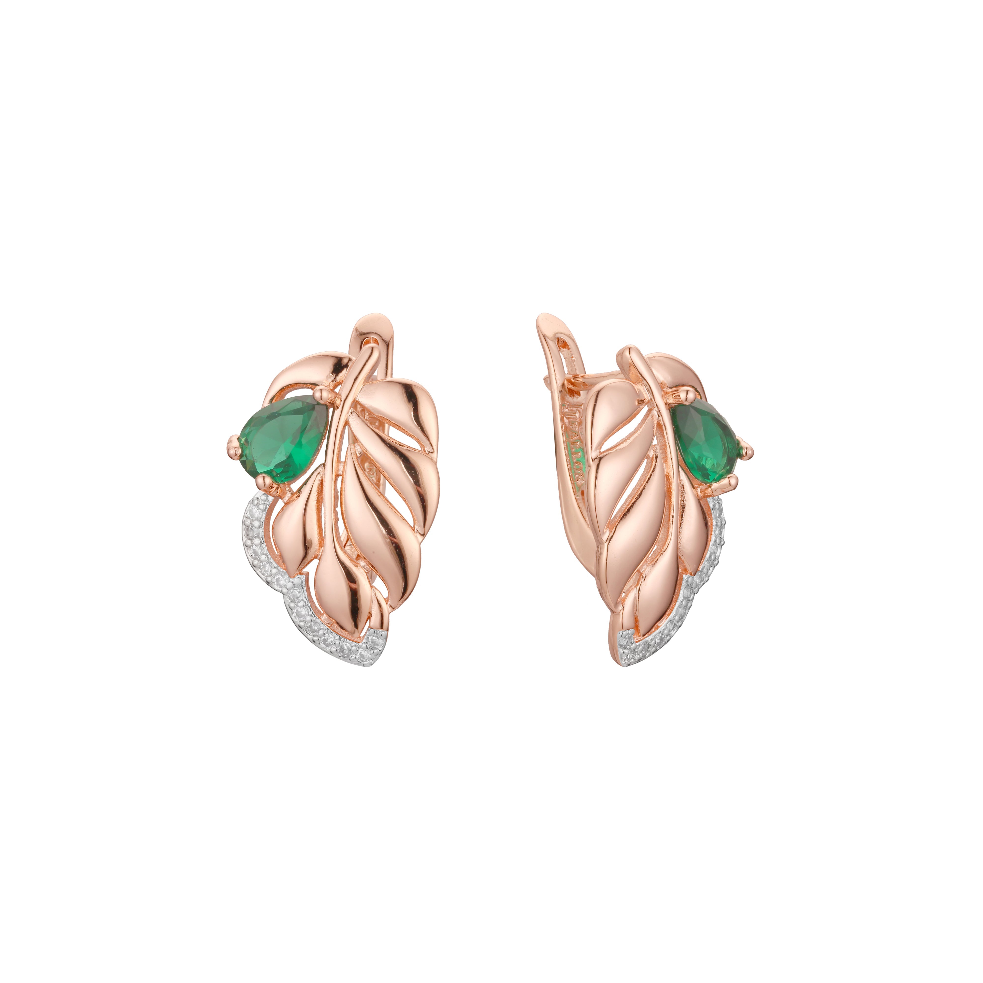 Brincos de cachos Leaves em ouro 14K, ouro rosa, duas cores de revestimento