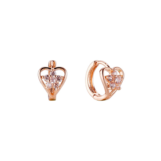 Aretes de racimo de flores en forma de corazón en Oro 14K, colores baño de oro rosa