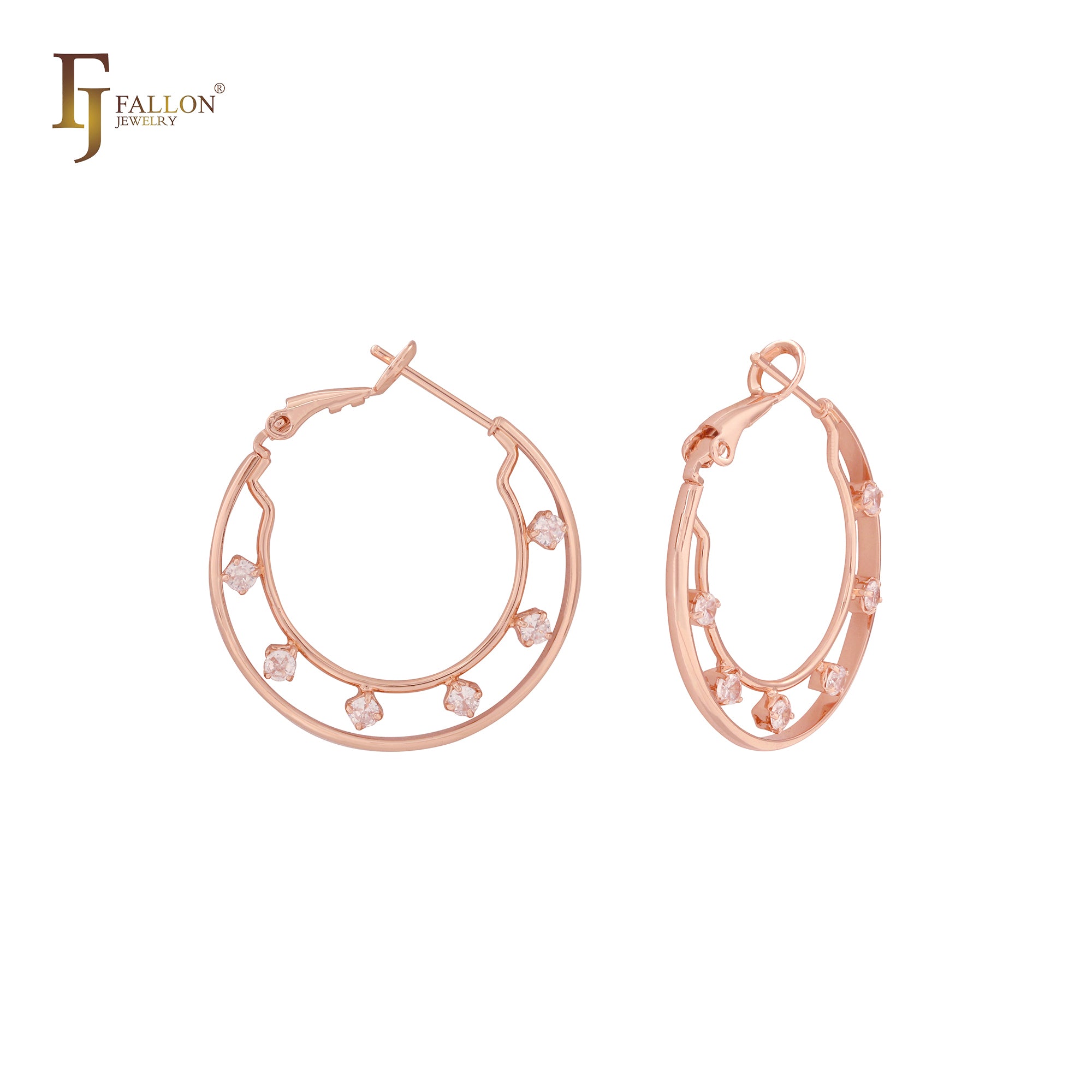 Cluster White CZs dotted 14K Gold Hoop earrings