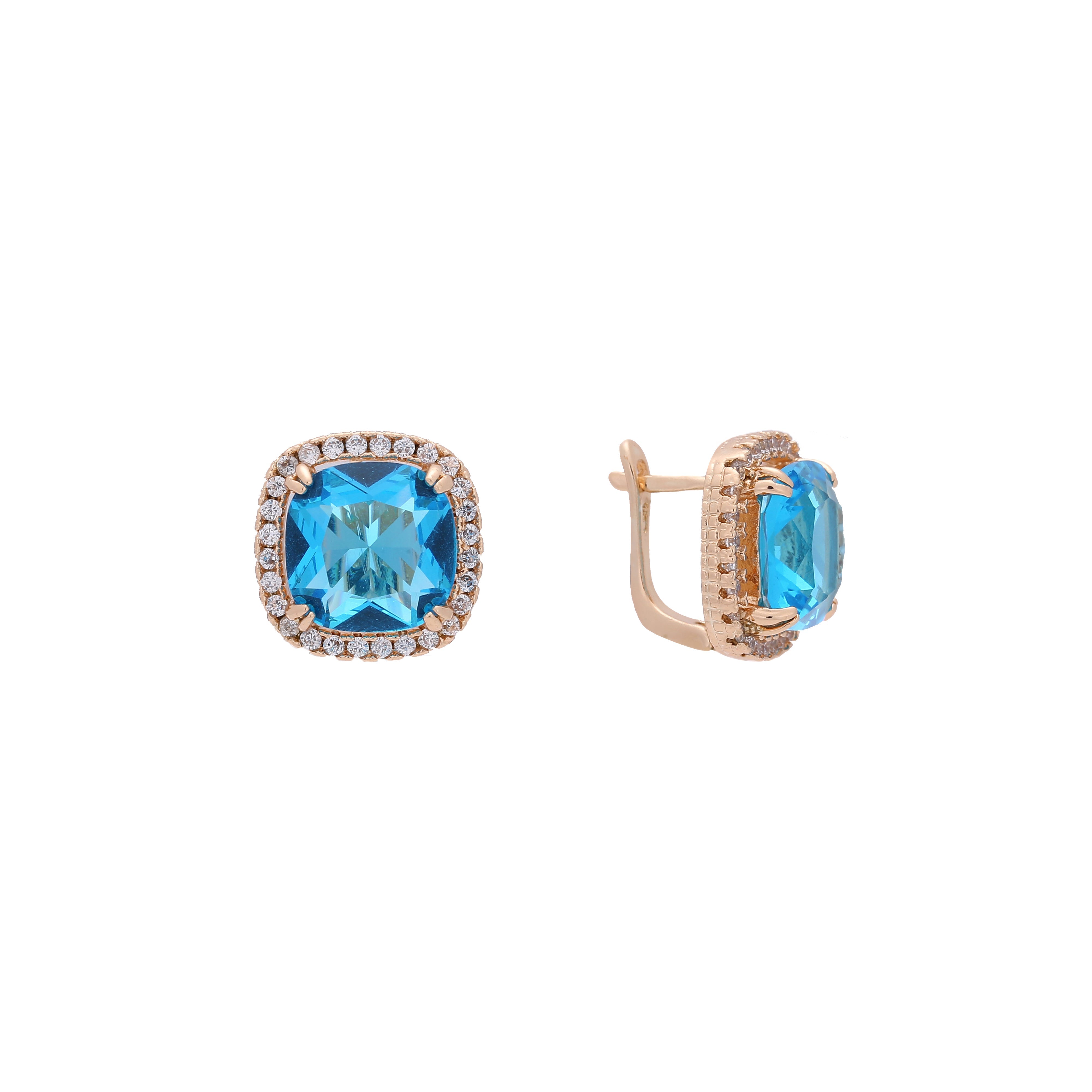 Halo Solitaire big stone earrings in 14K Gold, 18K Gold, Rose Gold plating colors