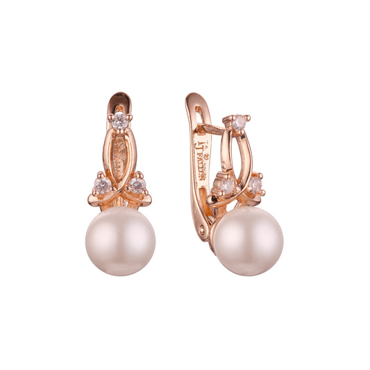 Aretes de racimo de perlas en Oro de 14K, colores baño de Oro Rosa