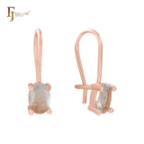 Solitaire oval CZ wire hook 14K Gold, Rose Gold, White Gold earrings