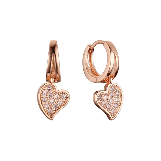 Heart huggie earrings in 14K Gold, Rose Gold plating colors