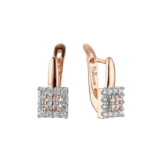 Square shape earrings in 14K Gold, Rose Gold, two tone plating colors