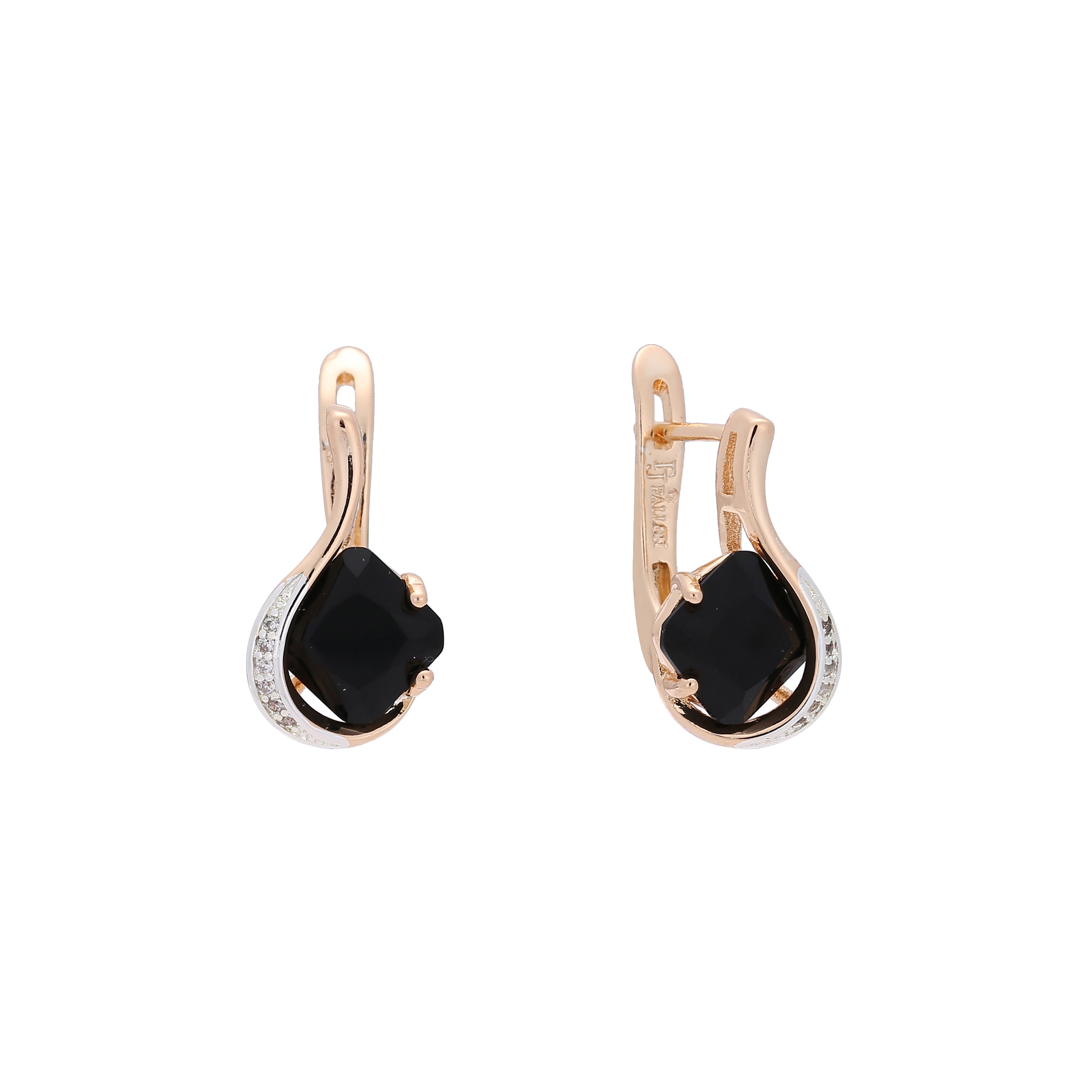 Aretes Solitario Rombo en Oro 14K, Oro Rosa, baño de dos tonos