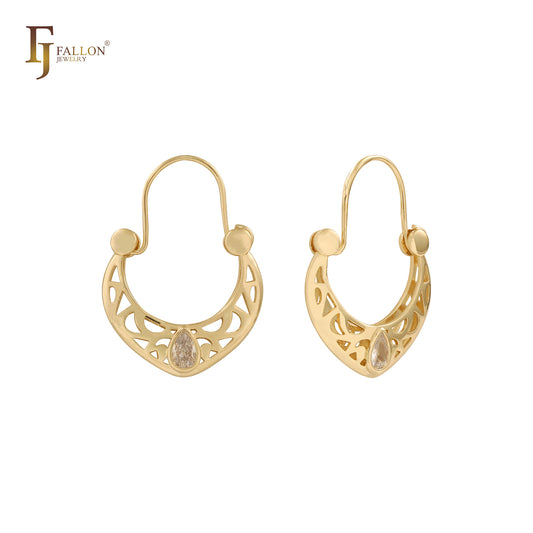 Filigree Basket 14K Gold, Rose Gold, White Gold hoop earrings