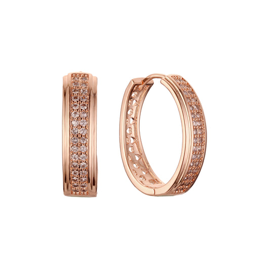 Cluster white CZs Rose Gold, 14K Gold huggie earrings