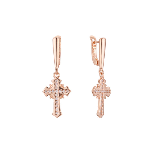 Aretes de racimo de cruces en Oro de 14K, baño de Oro Rosa colores