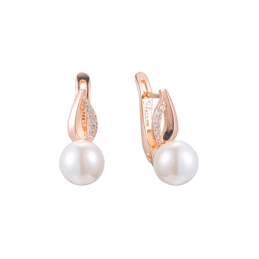 Aretes de perlas en Oro 14K, Oro Rosa, baño en dos colores