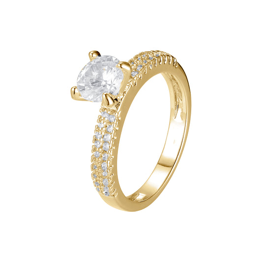 Solitaire paved white CZs 14K Gold, 18K Gold stackable rings