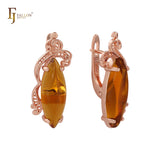 Marquise Big amber textured 14K Gold, Rose Gold, White Gold Earrings