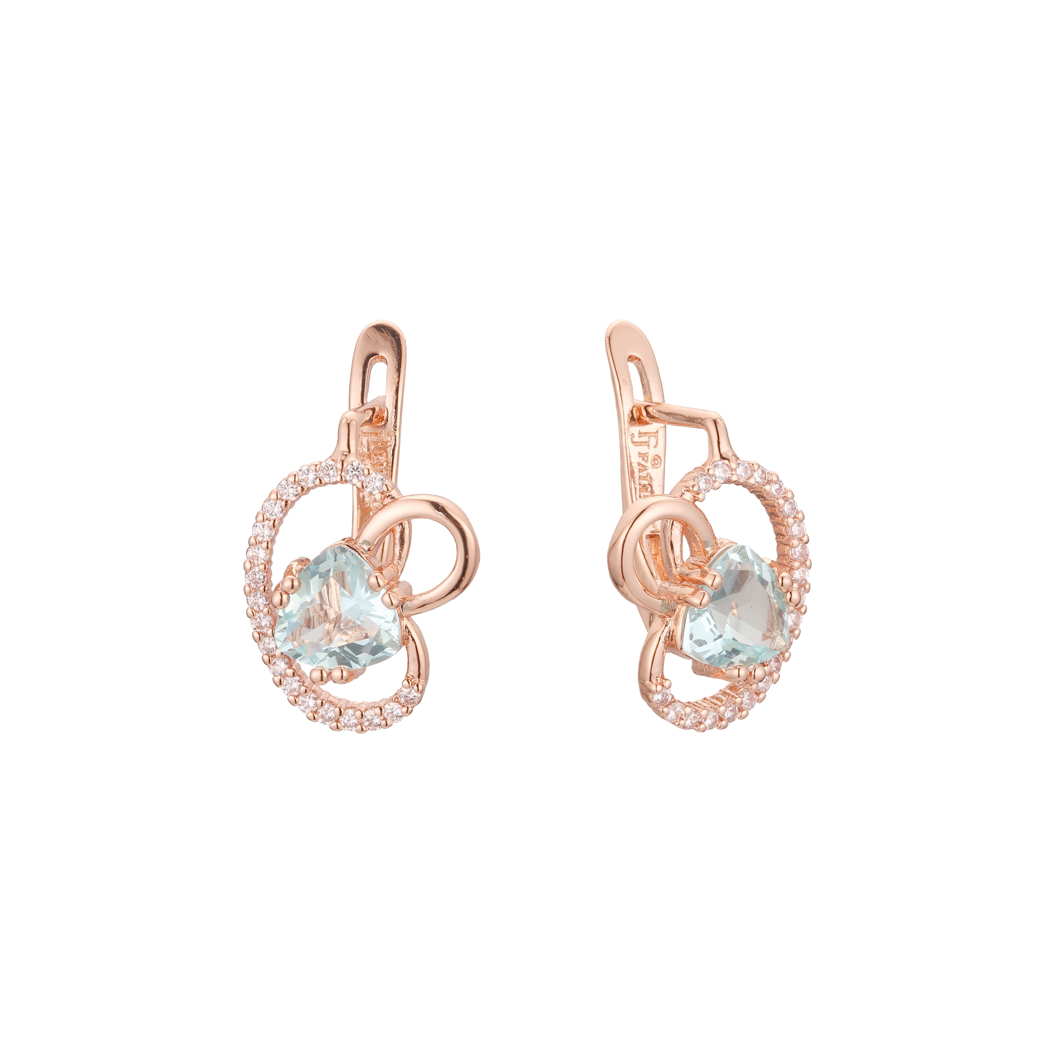 Cluster heart CZ paved white CZs 14K Gold, Rose Gold earrings