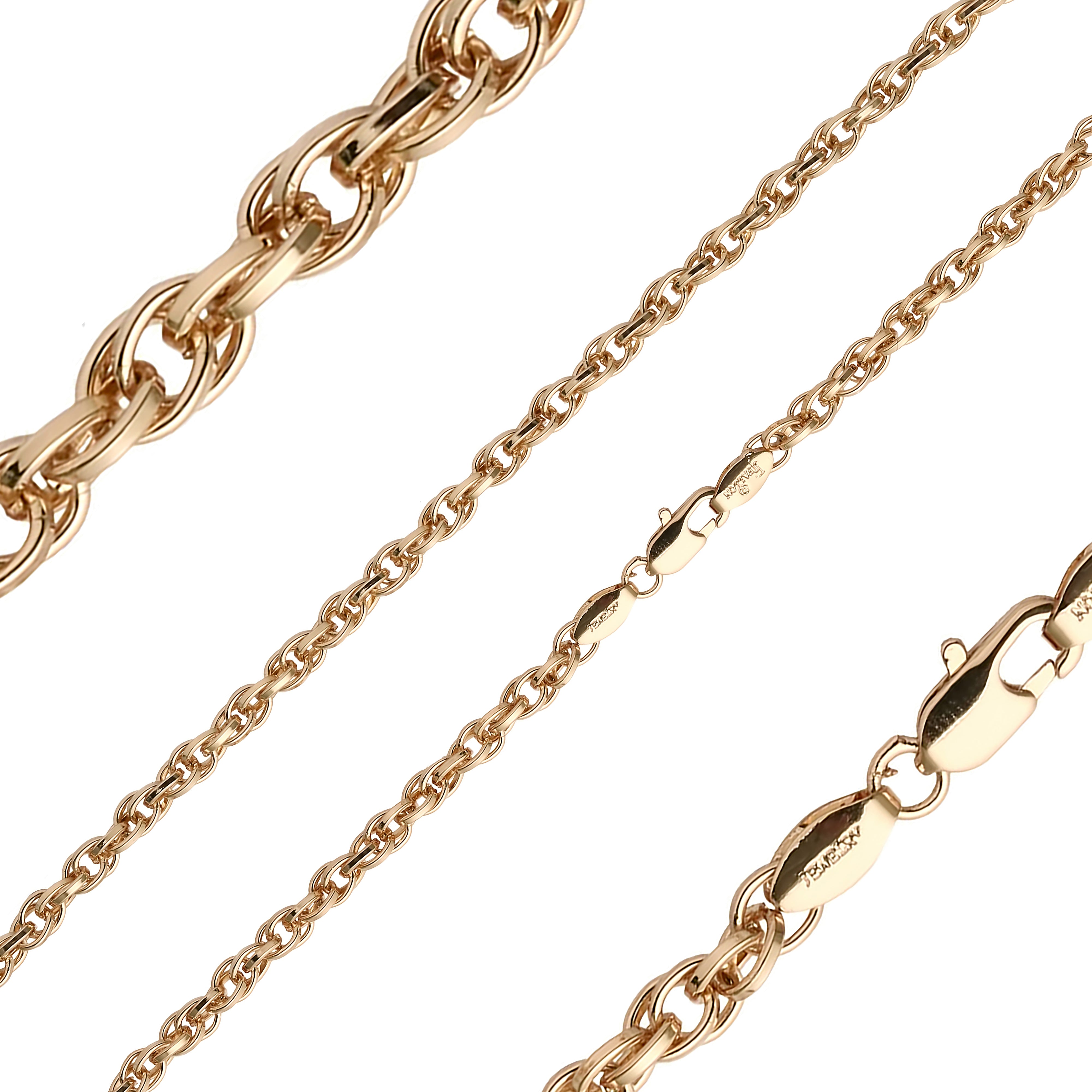 Cable Rolo Rope chains plated in White Gold, 14K Gold, Rose Gold