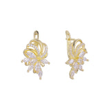 Luxuoso aglomerado de flores cintilantes ouro 14K, ouro rosa, brincos de dois tons