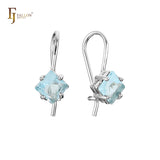 Solitaire squared CZ wire hook earrings in 14K Gold, Rose Gold, plating colors