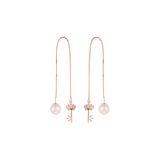 Rose Gold threader pearl earrings with key