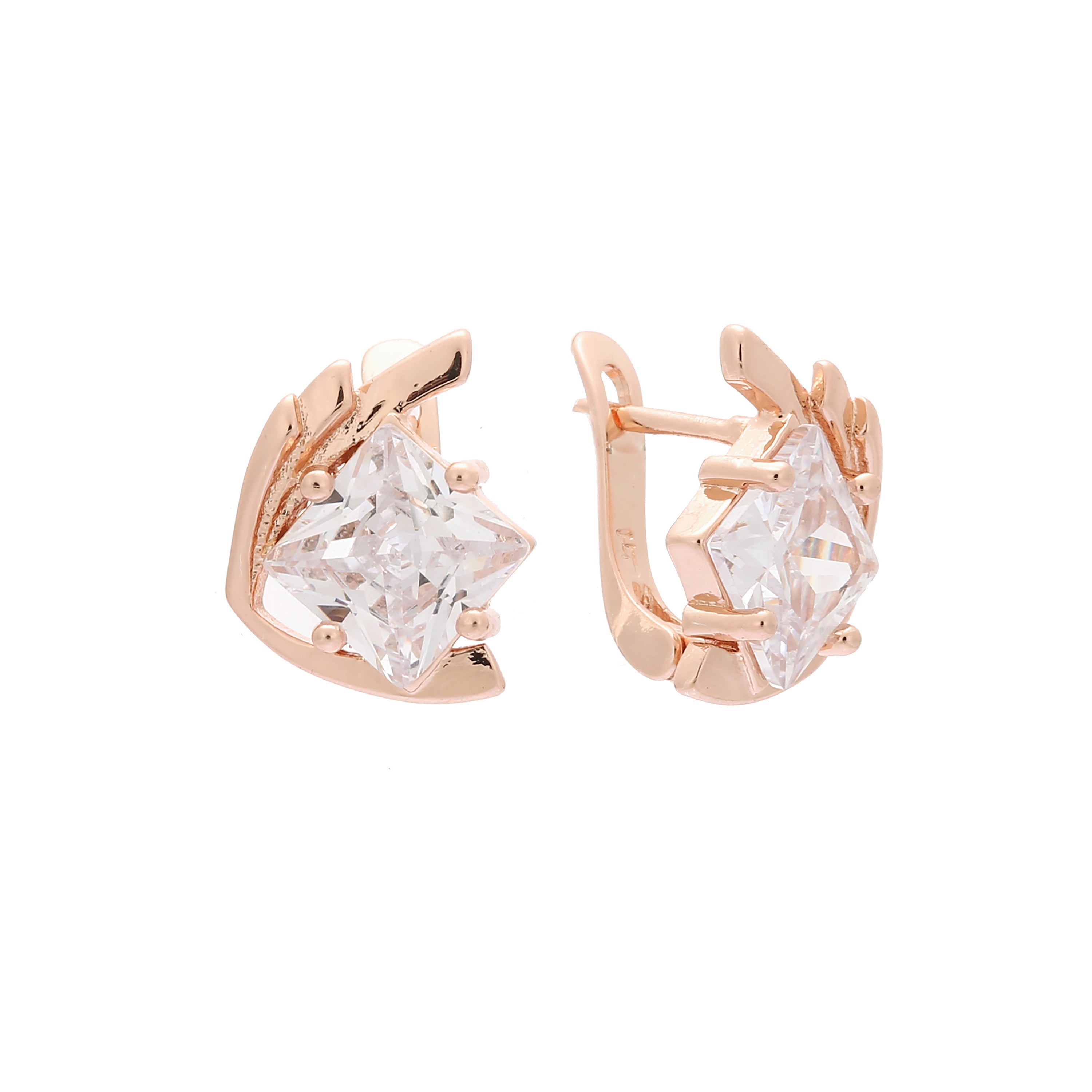 Solitaire square colorful cz Rose Gold earrings