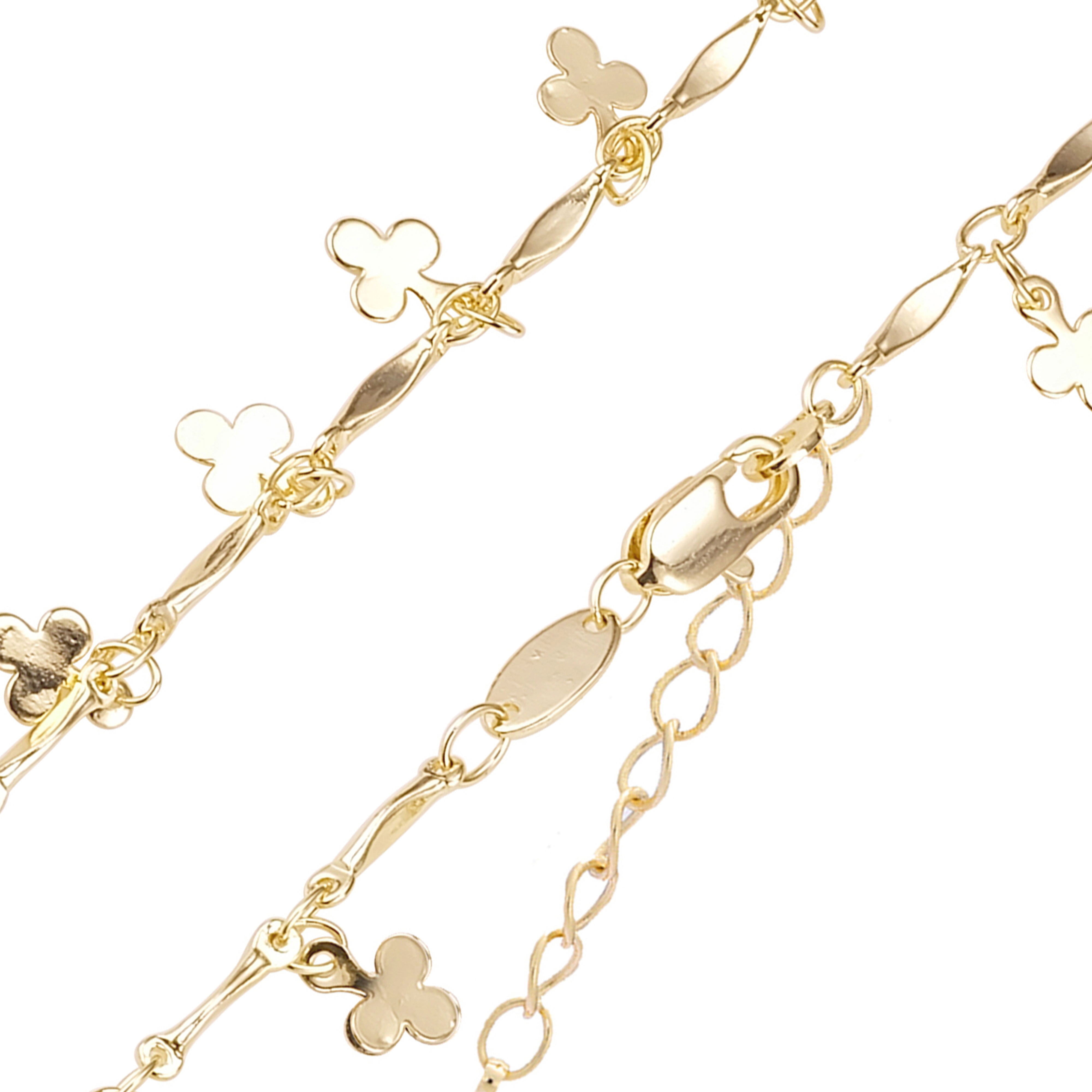 Fancy clover and bar link bracelets chains plated in 14K Gold