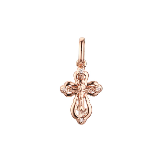 Orthodox Cross budded pendant in Rose Gold two tone, White Gold plating colors