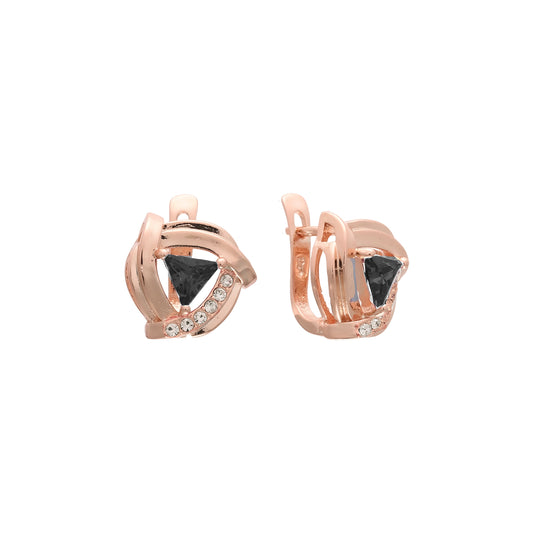 Solitaire triangular earrings in Rose Gold, two tone plating colors