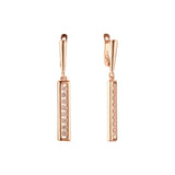 Aretes rectangulares de oro rosa con gota de CZ blanca