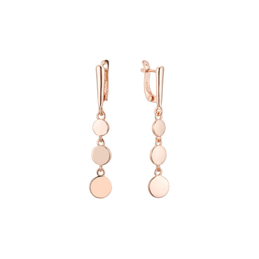 Aretes colgantes de tres discos pulidos Oro 14K, baño de Oro Rosa colores