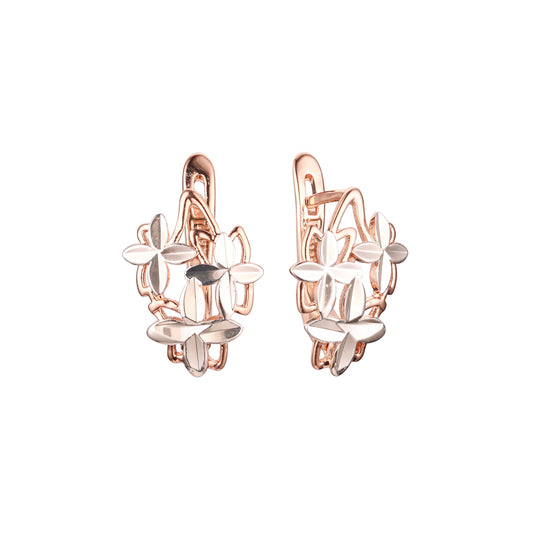 Leaves earrings in Rose Gold, two tone plating colors