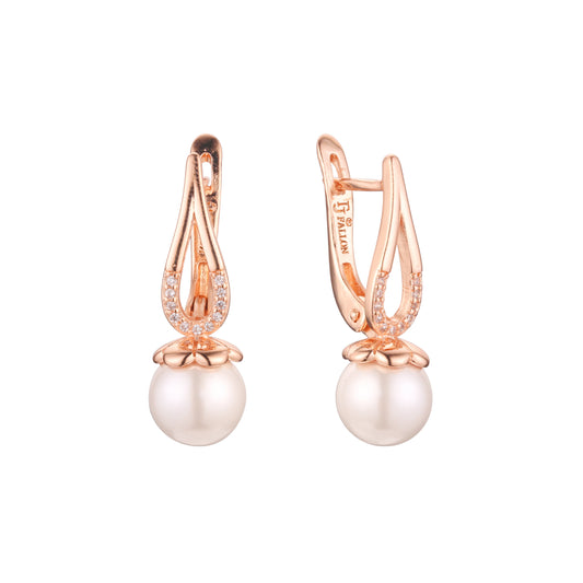 Aretes de perlas en Oro 14K, Oro Rosa, baño en dos colores