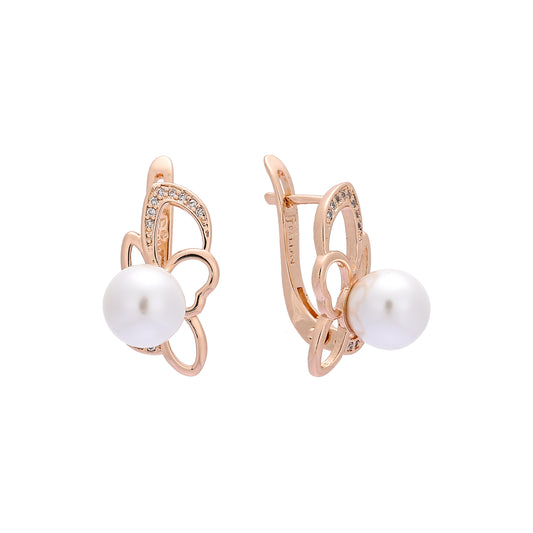 Rose Gold two tone earringswith Pearl stone