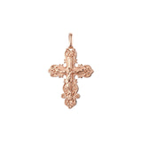 Colgante cruz católica florecida en Oro Rosa bicolor, baño de Oro 14K colores