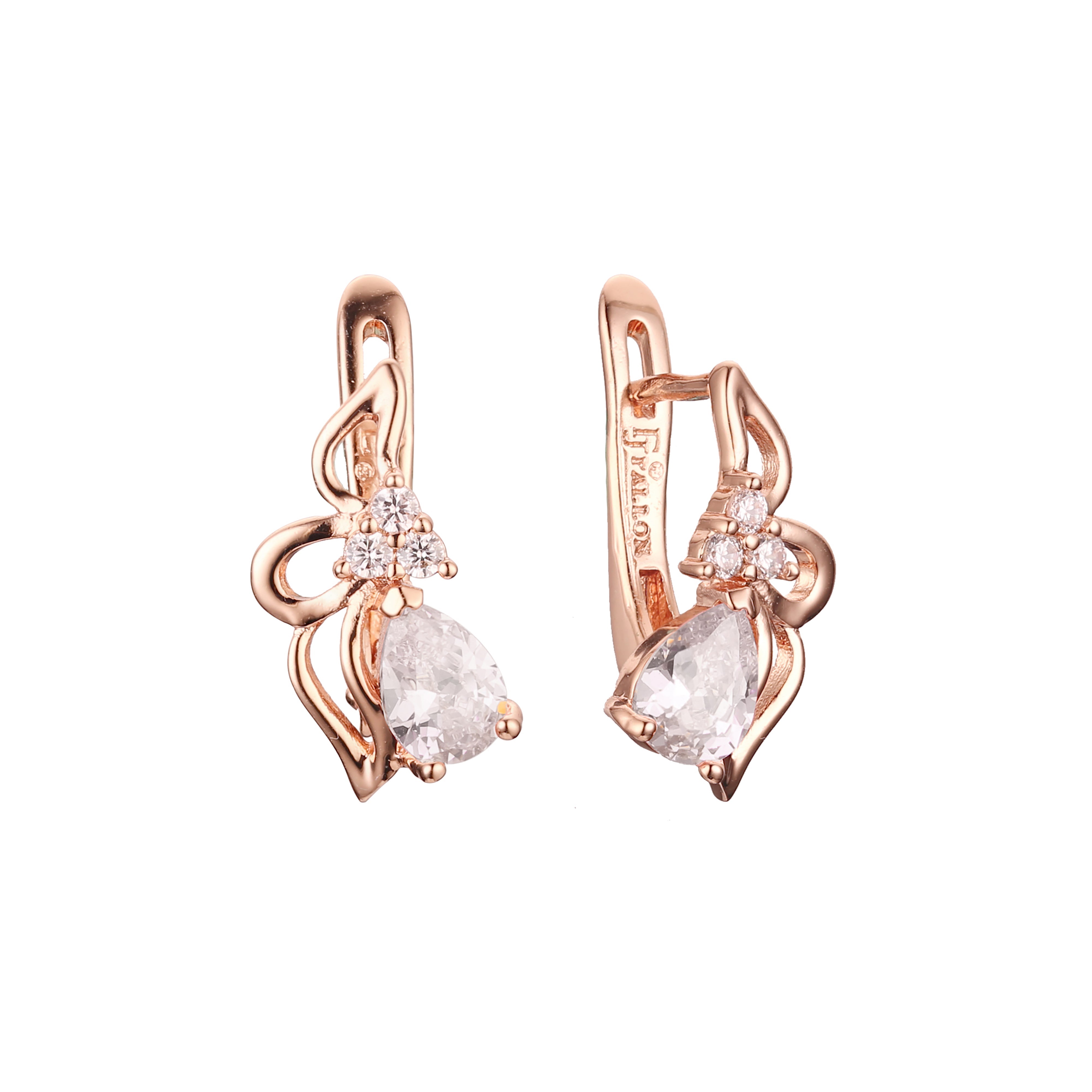 Elegant flower and leaves solitaire colorful CZ Rose Gold earrings