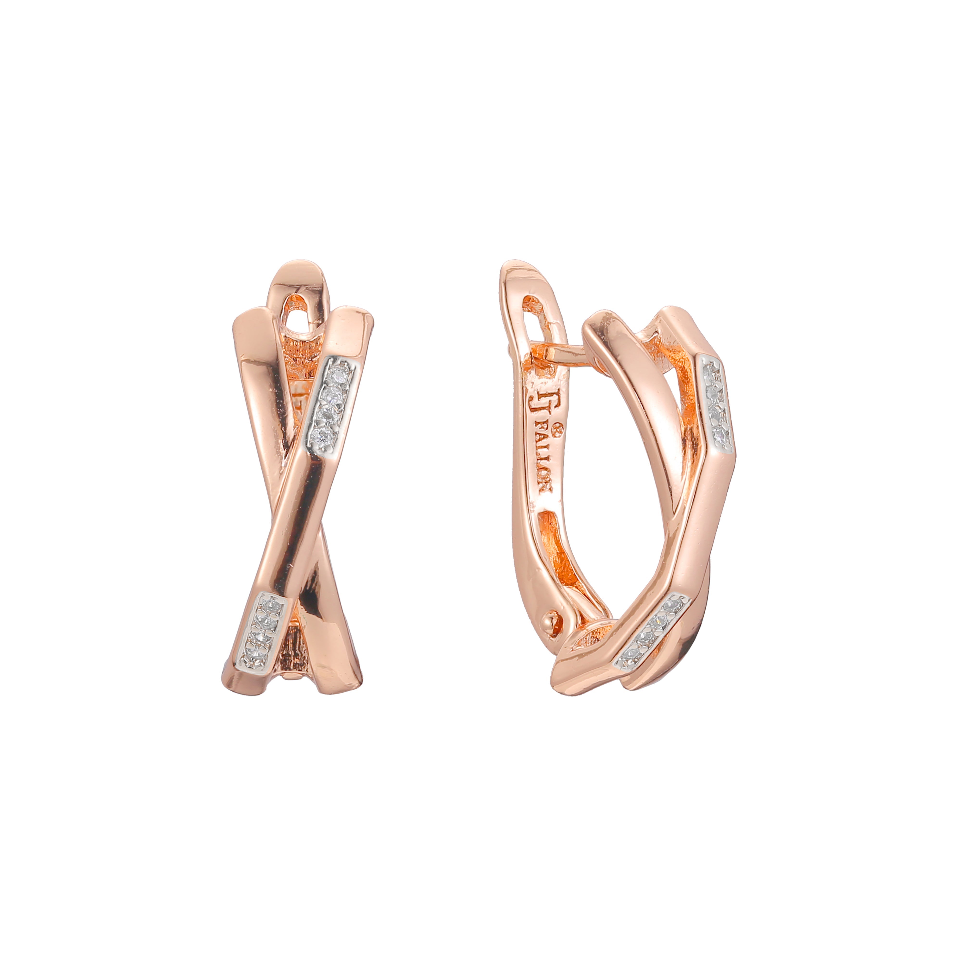 Cross earrings in 14K Gold, Rose Gold, two tone plating colors