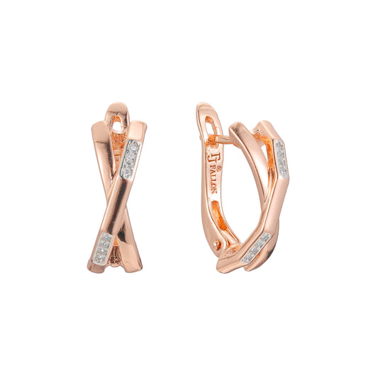 Aretes de cruz en Oro de 14K, Oro Rosa, baño de dos colores