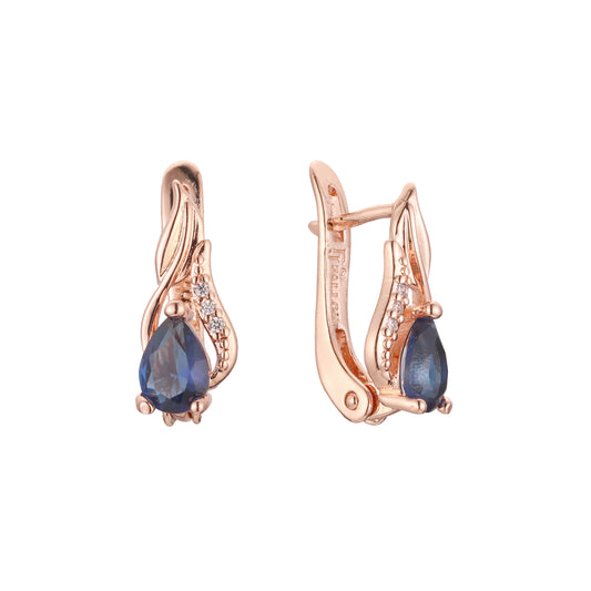 Leaves solitaire earrings in 14K Gold, Rose Gold, two tone plating colors