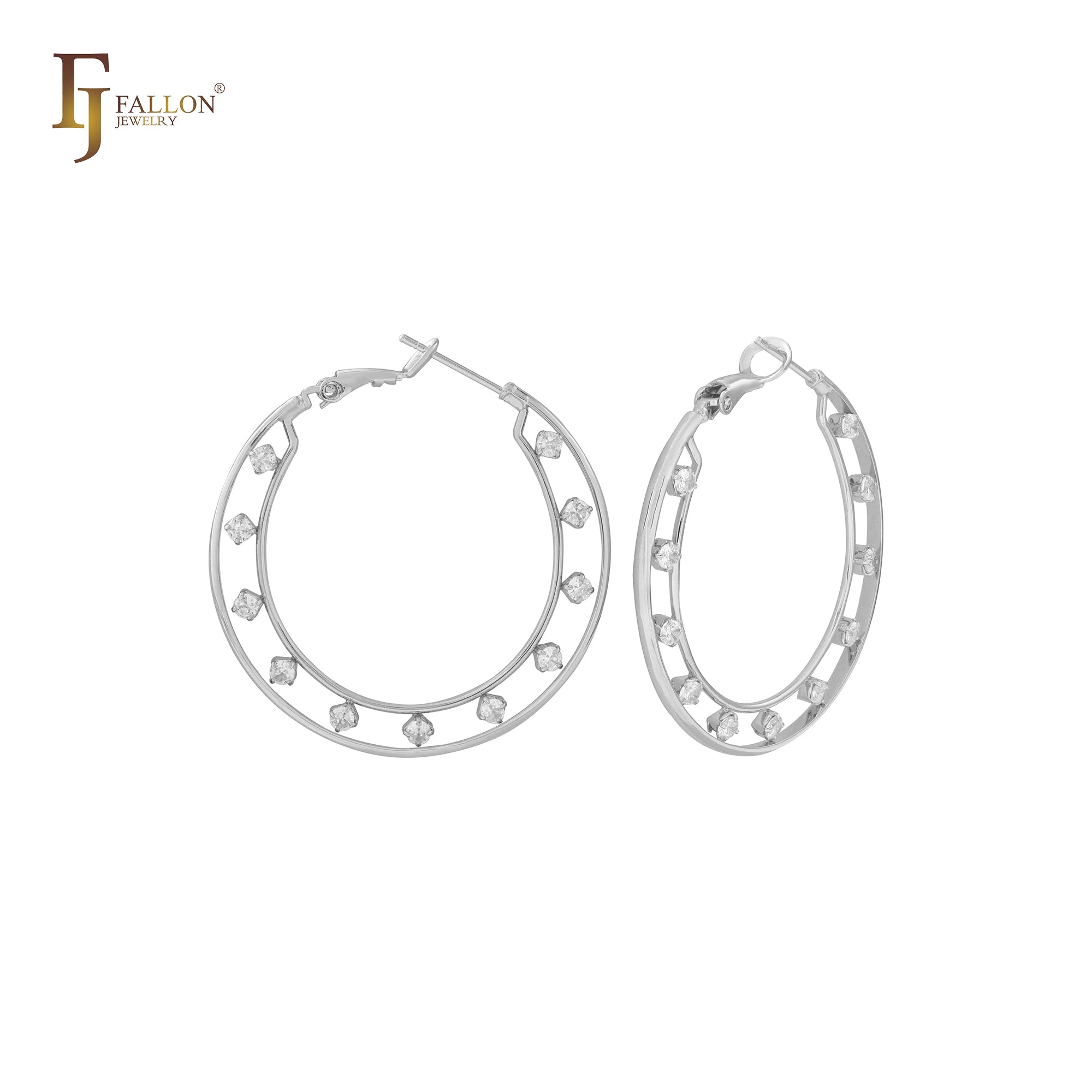 Cluster White CZs dotted 14K Gold Hoop earrings