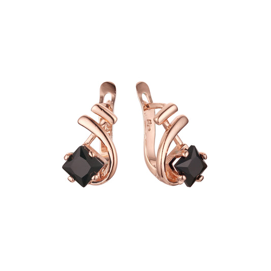 Music tone solitaire squared colorful CZ Rose Gold earrings