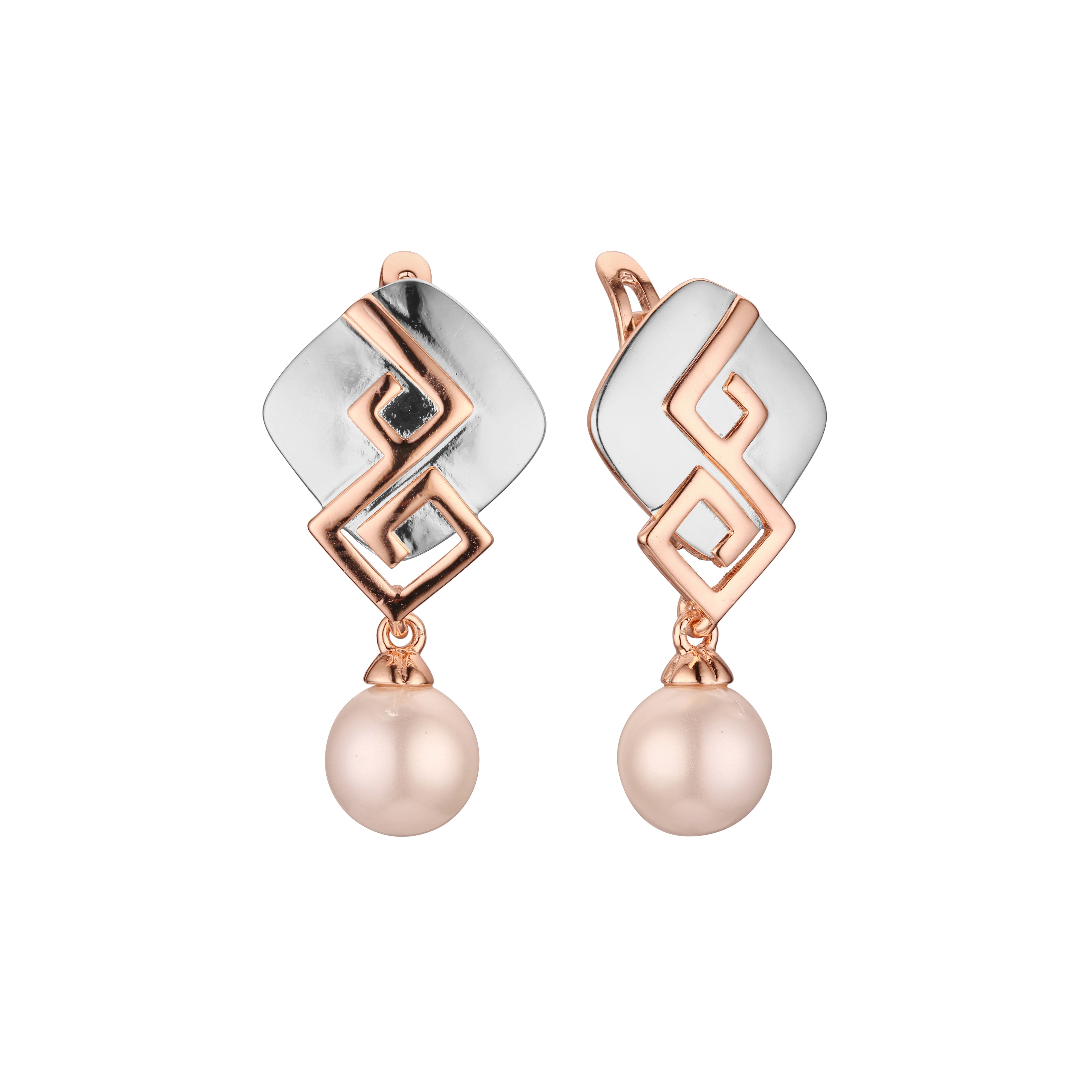 Pearl earrings in Rose Gold, two tone plating colors