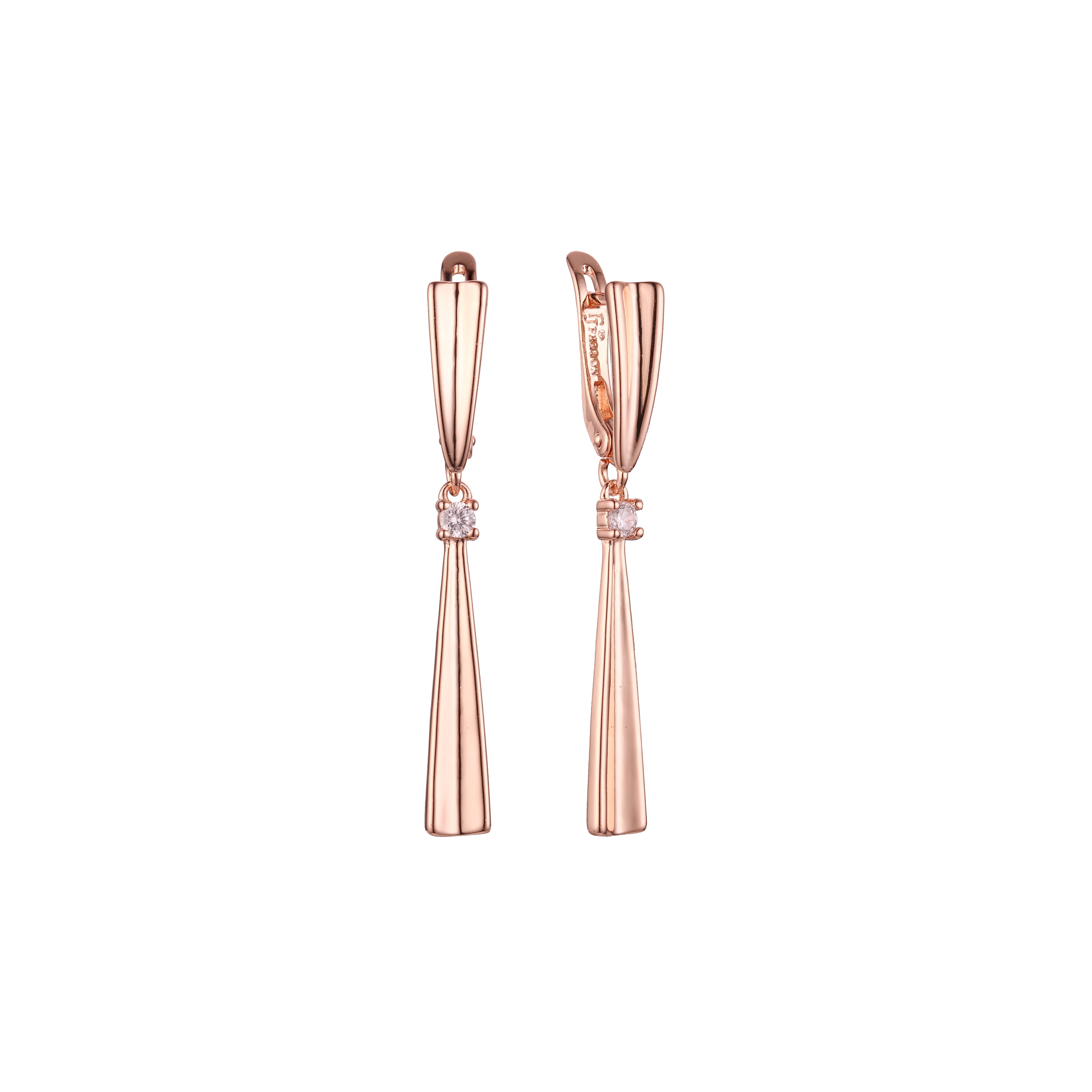 Tall solitaire earrings in 14K Gold, Rose Gold plating colors