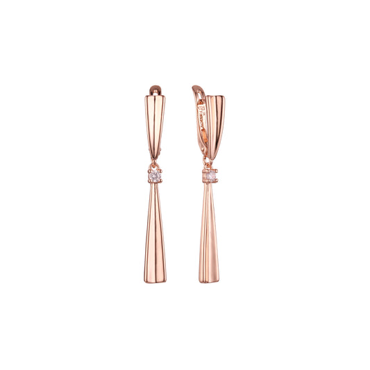 Tall solitaire earrings in 14K Gold, Rose Gold plating colors