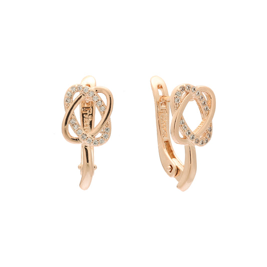 Criss-cross paved white cz Rose Gold earrings