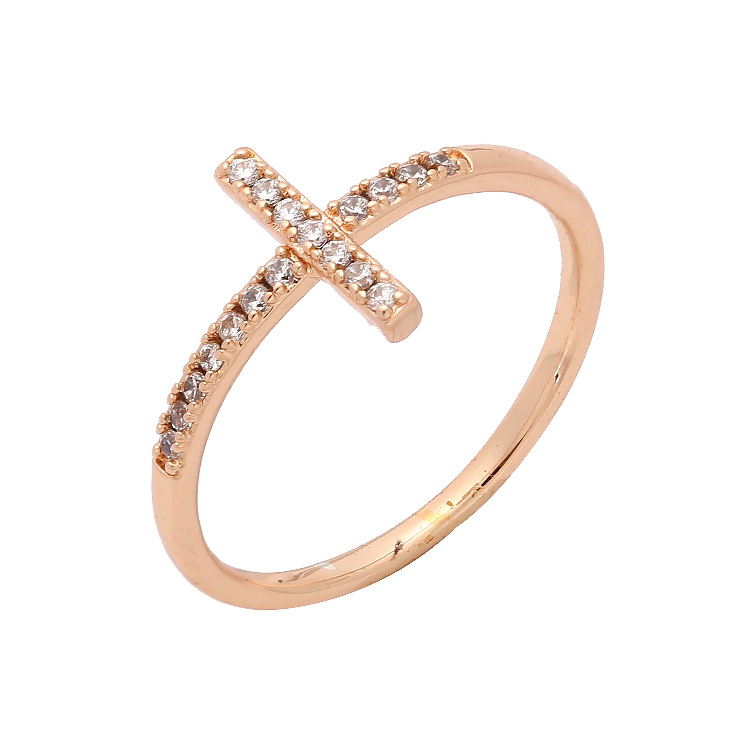 Cross paved white cz plain design Rose Gold, 14K Gold rings